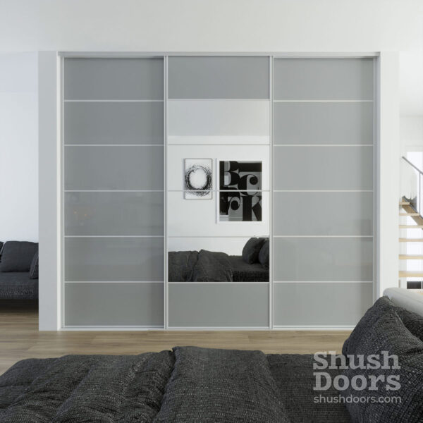 Mirrored Light Grey Gloss Sliding Wardrobe Doors 2400mm