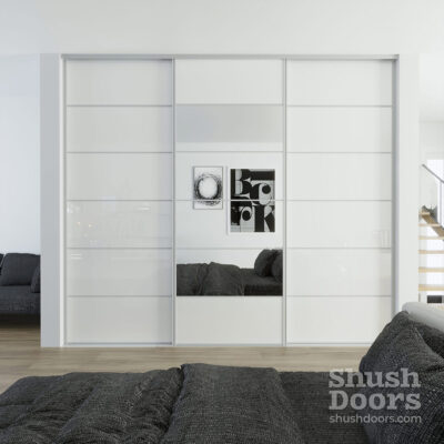 Mirrored White Gloss Sliding Wardrobe Doors 2400mm