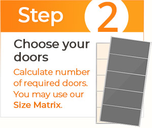 Step 2, Choose your doors by calculating the number of required doors. Use our size matrix.