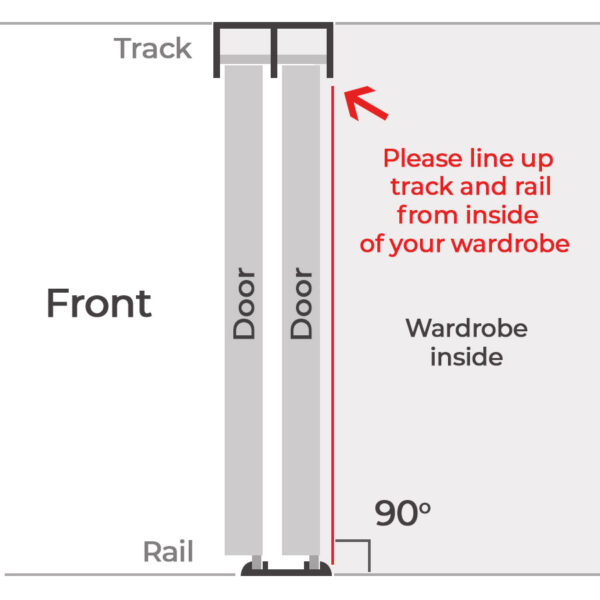Diagram showing how to line up the sliding wardrobe doors