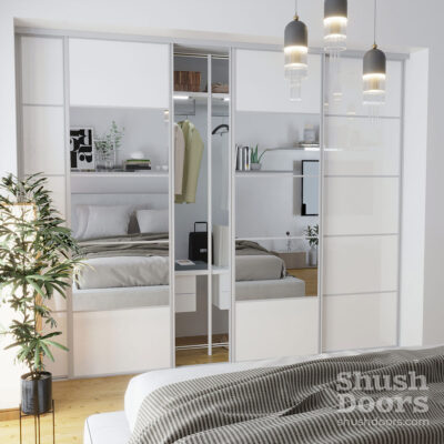 Mirrored White Gloss Sliding Wardrobe Doors 2000mm
