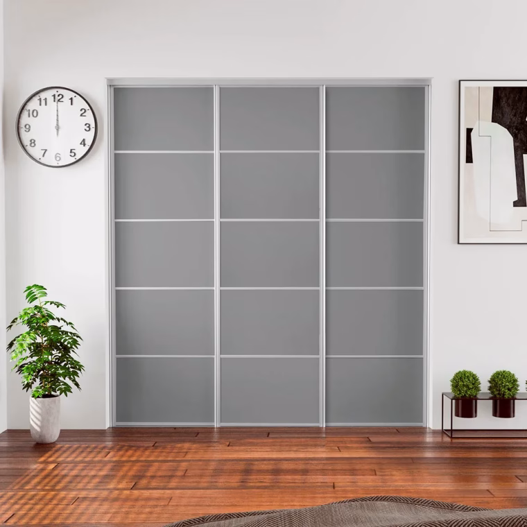 Flat-pack grey satin sliding wardrobe door 950mm x 2000mm